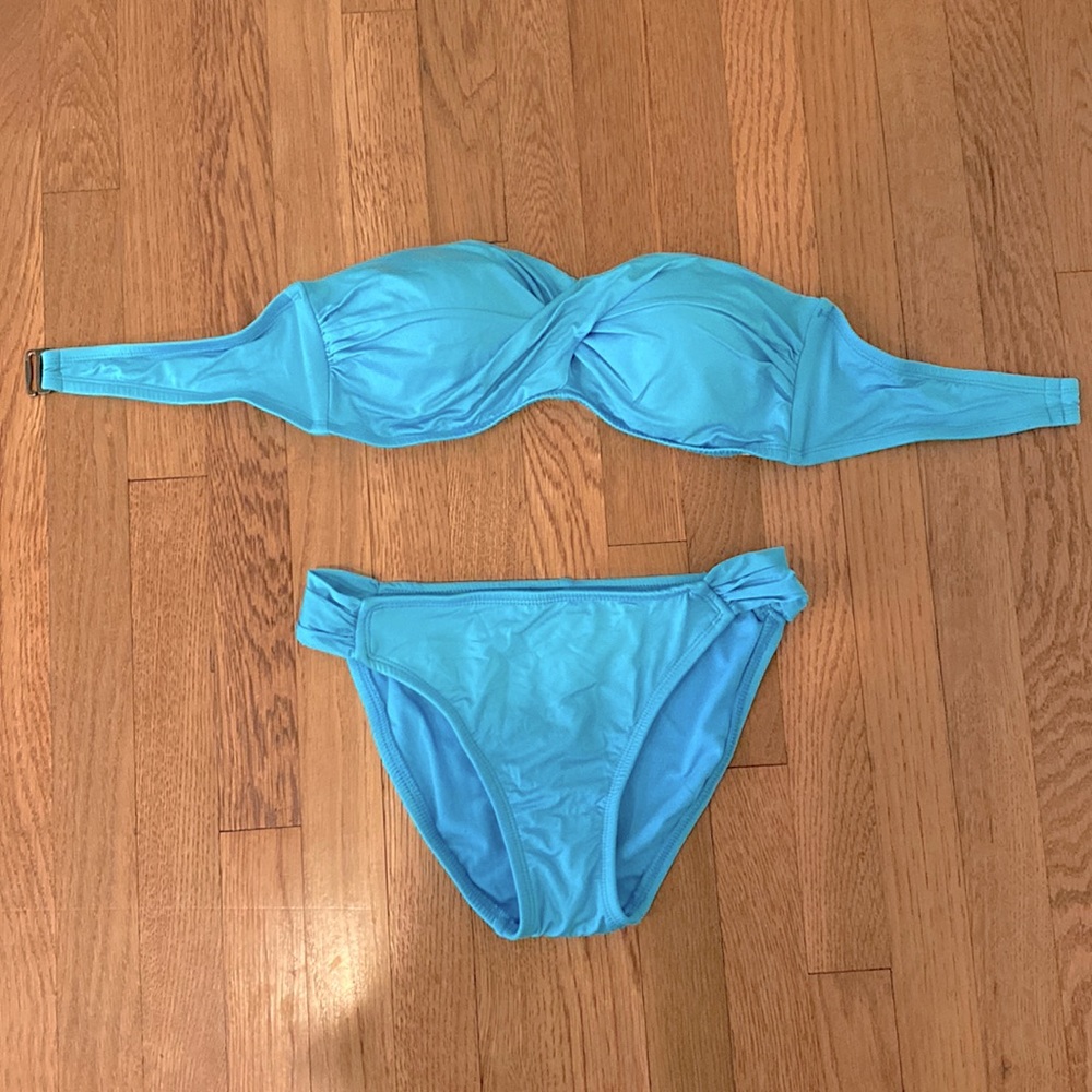 Blue Aqua 2 piece swimsuit; bandeau style; size Small